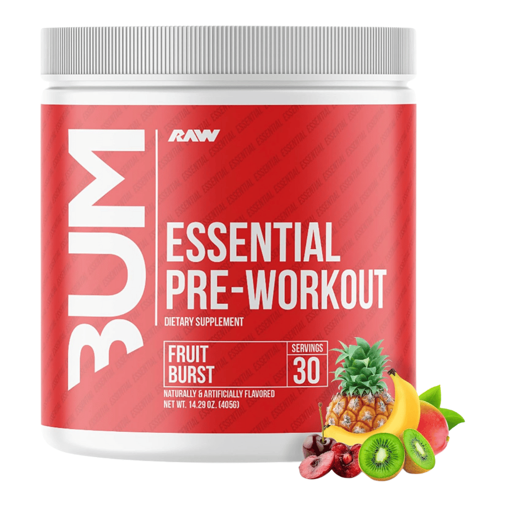 RAW BUM Essentials Pre-Workout Fruit Punch Flavour - 30 Servings Tub