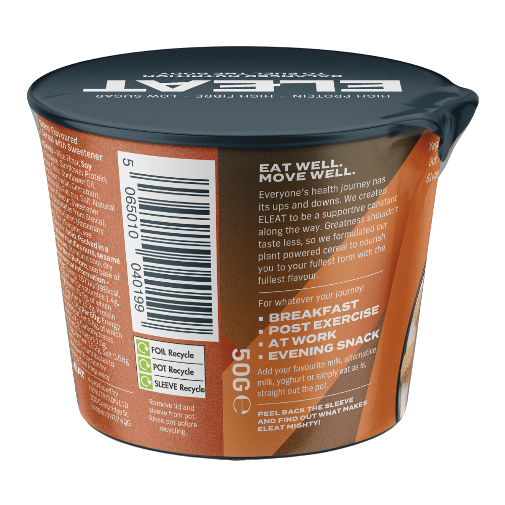 Back of the pot - Nutritionals and ingredients - Cinnamon Eleat Protein Cereal 