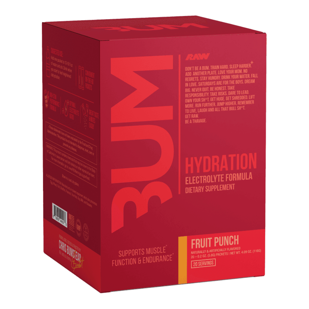 RAW Nutrition BUM Hydration Sticks - 20 Servings - Fruit Punch Flavour