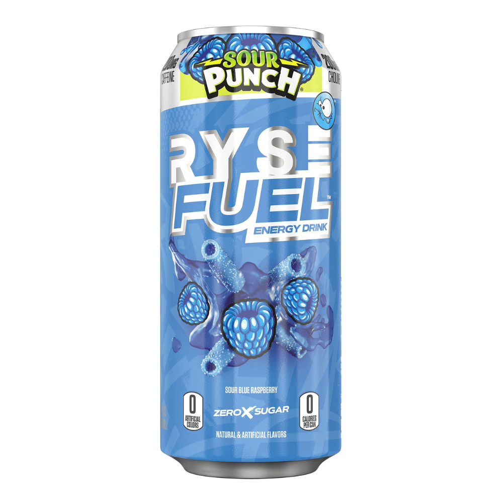 RYSE Sour Punch Energy Drinks - Sour Blue Raspberry Flavour - 473ml Cans UK