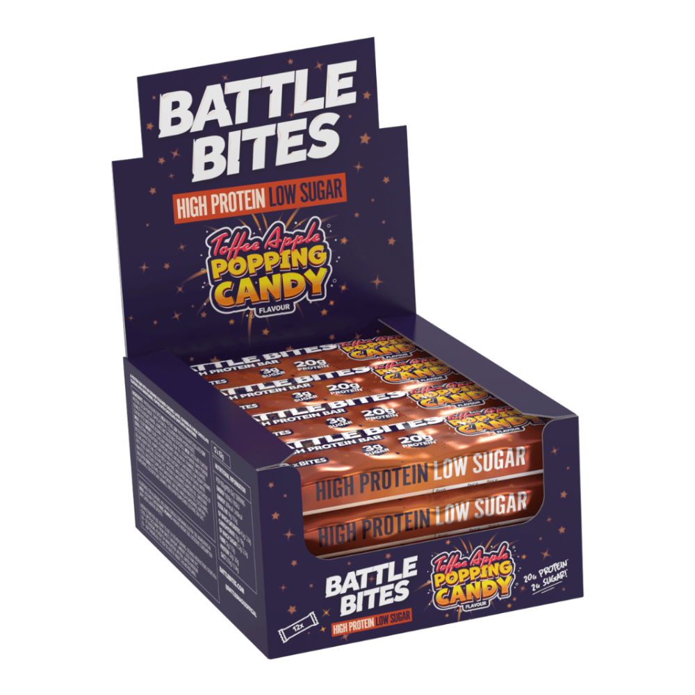 12 Pack of Battle Bites Toffee Apple Popping Candy Protein Bites (12x62g)