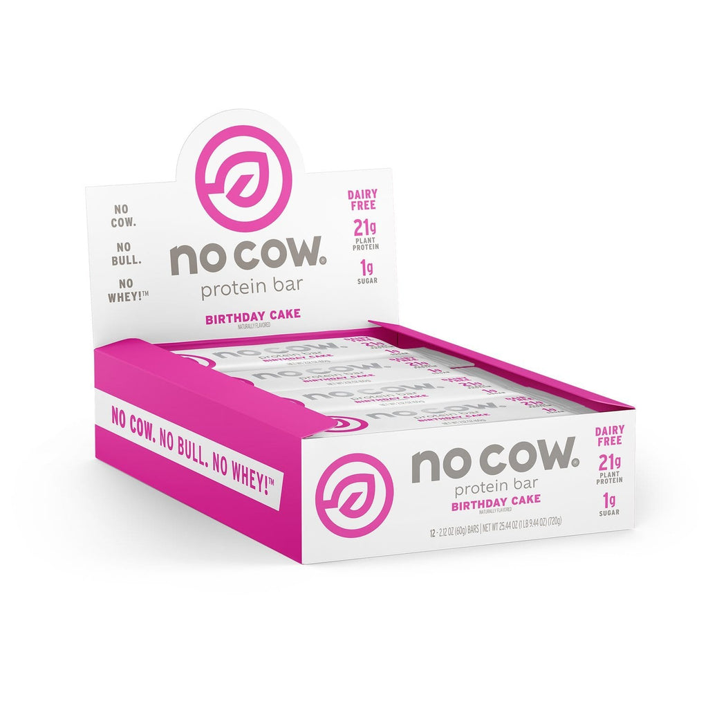 Vegan No Cow Birthday Cake Plant-Based Protein Bars UK 12x60g