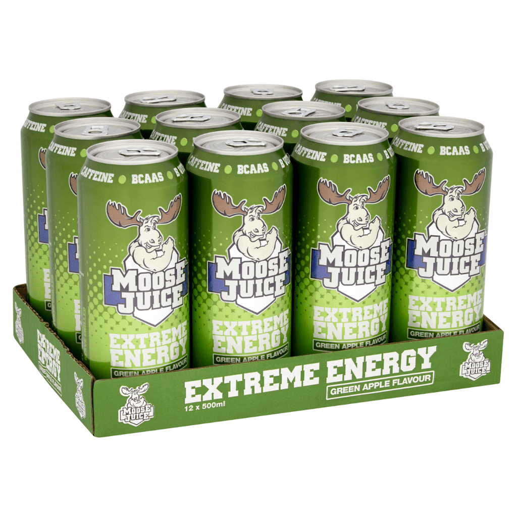 Green Apple Moose Juice Pre-Workout Zero Sugar Energy Drinks - 12 Pack