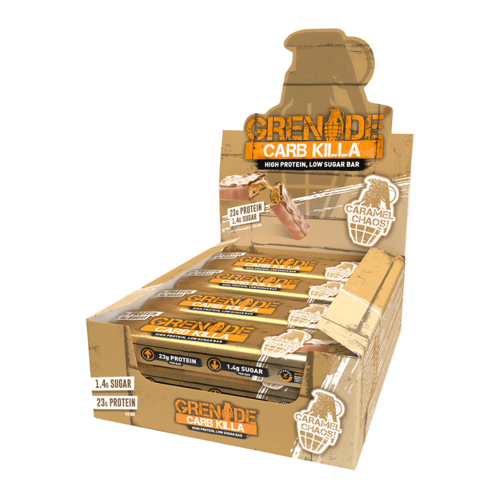 Pack of 12 Caramel Chaos Original Grenade Low Sugar Protein Bars UK - Cheap Grenade Boxes