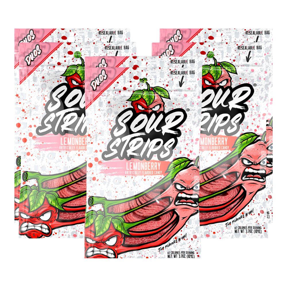 Lemonberry Sour Strips Duos Artificially Flavoured Candy 6 Pack - Lemonberry Flavour