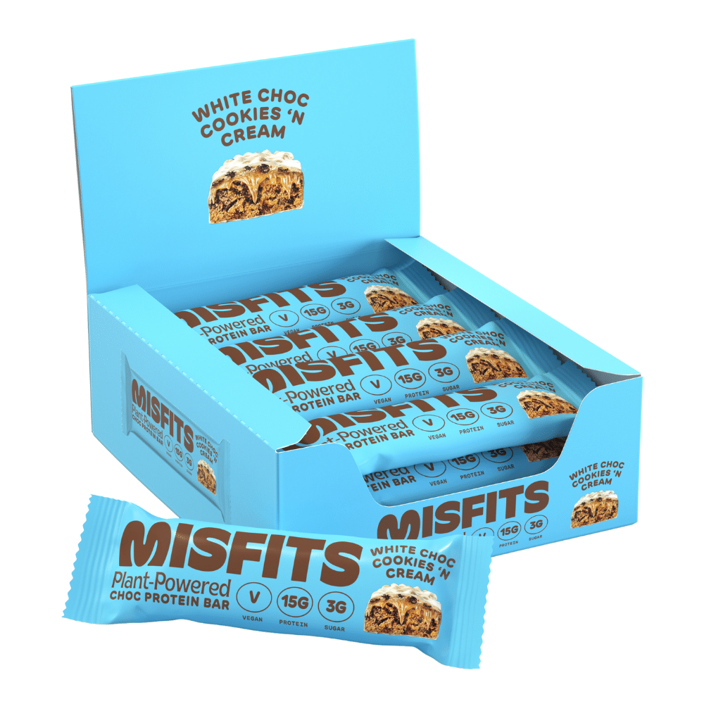 Misfits Gluten-Free Cookies and Cream Flavoured Vegan Protein Bars (12x45-grams)