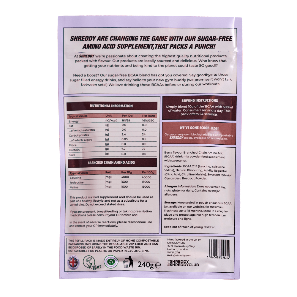 Berry Swirl Nutritional Information and Data - Shreddy Berry Swirl BCAA Amino Acid Mixture UK - Protein Package Ltd, Bridgnorth, UK, WV15 5HR