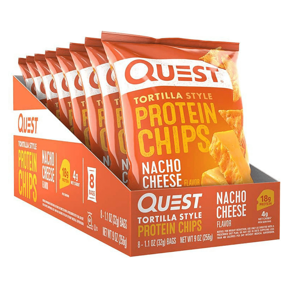 Quest's Nacho Cheese Tortilla Protein Low Carb Crisps/Chips - 8 Packet Box