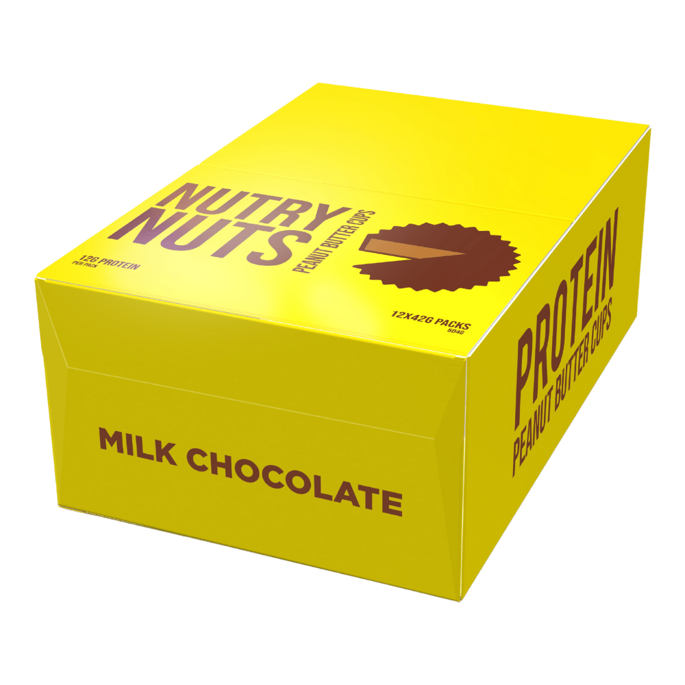 Milk Chocolate Coated Protein Nutry Nuts PB Cups Boxes of 12 Packets (21gx2 per pack)