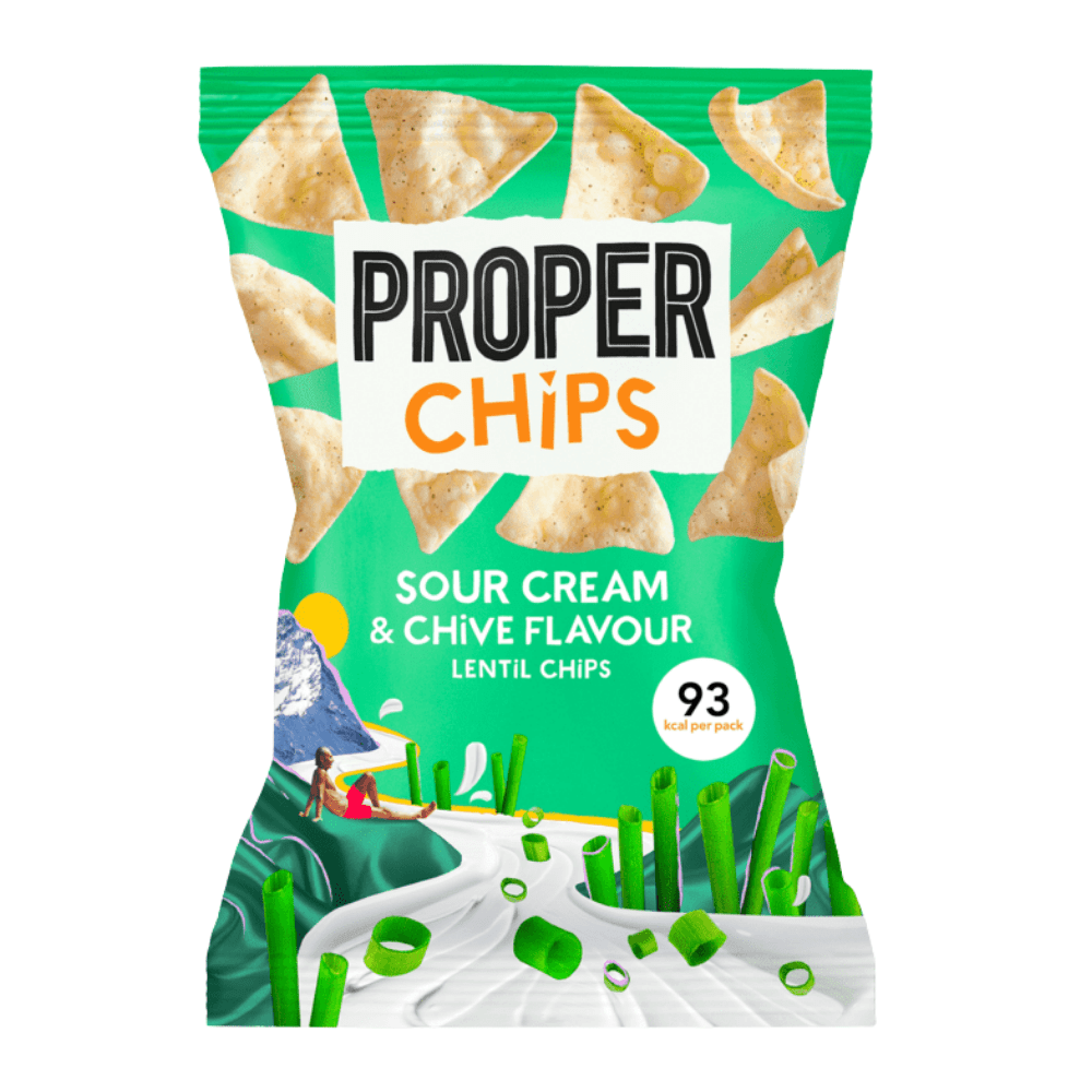 PROPERCHIPS Sour Cream and Chive Flavoured Lentil Healthy Low-Calorie Crisps 20-Grams - Protein Package UK - Pick & Mix Healthy Snacks & Supplements