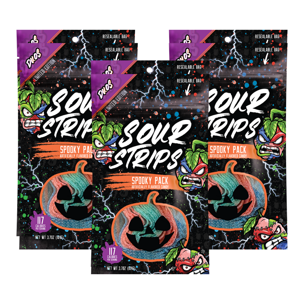 6 Pack of Spooky Halloween Sour Strips Duos Candy - Low-Calorie Sweets UK