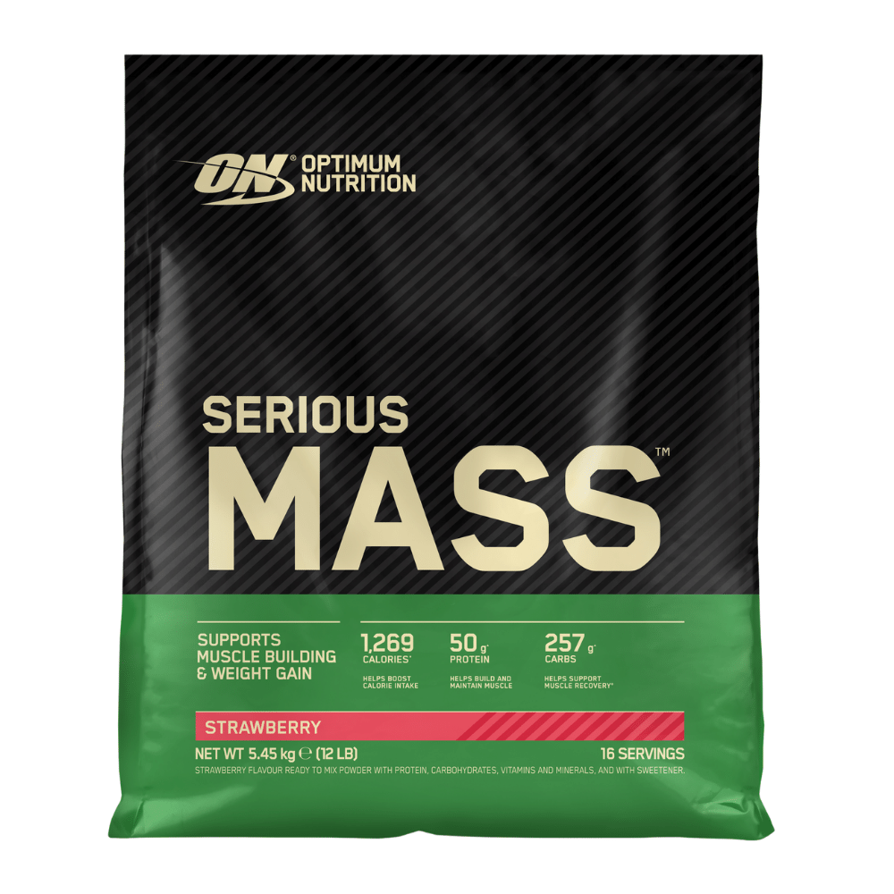 Optimum Nutrition's 5.45kg Bag of Strawberry Serious Mass Protein Powder High In Carbs