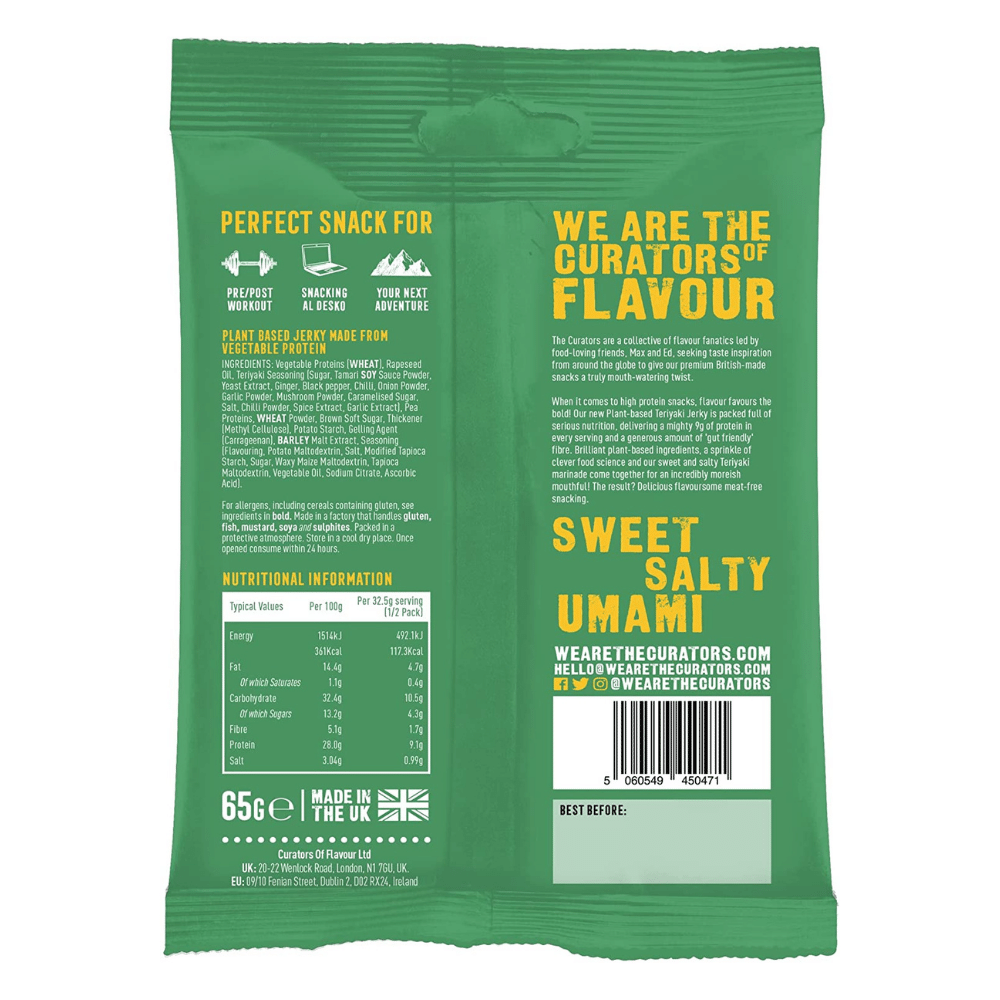 Back of the pack - Vegan Plant-Based Jerky - Teriyaki Flavour
