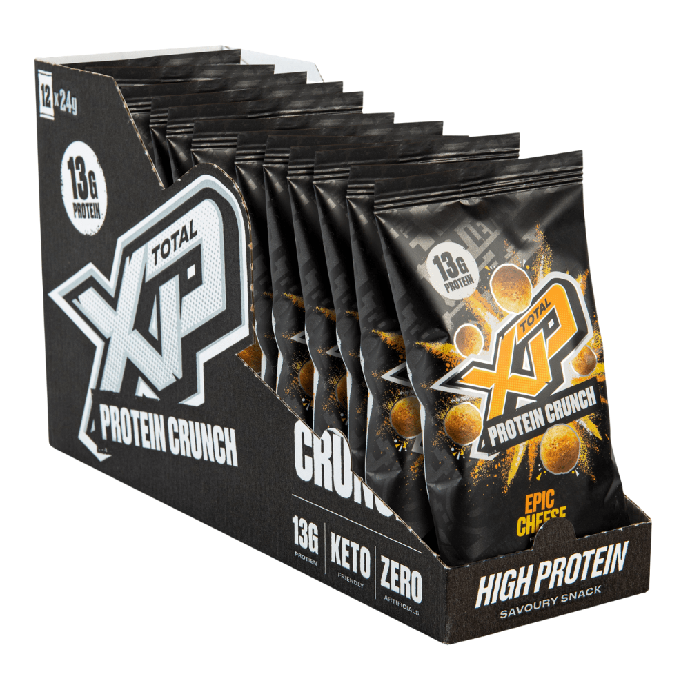 Epic Cheese Flavoured Total XP Protein Savoury Crunch Snacks - Keto Protein Crisps - 12 Pack Boxes