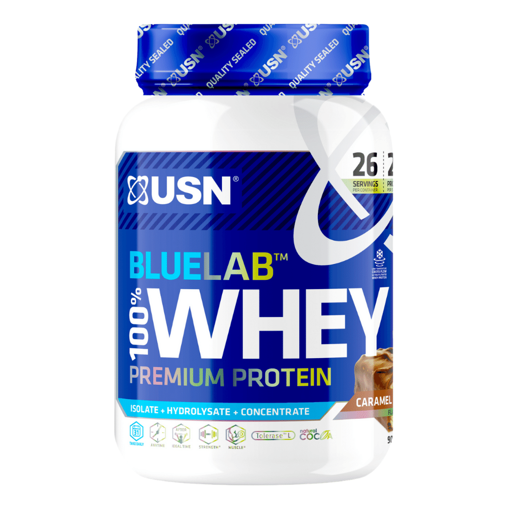 USN Caramel Chocolate BlueLab Premium Whey Protein Powders - Small Tubs 908g 