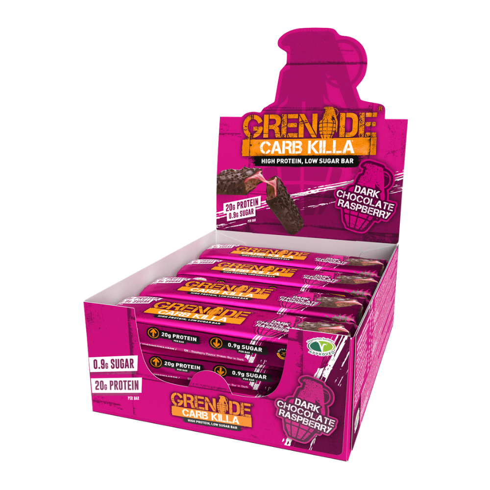 Cheap Boxes of Raspberry Low Sugar Grenade Carb Killa's - Boxes of x12 Bars UK