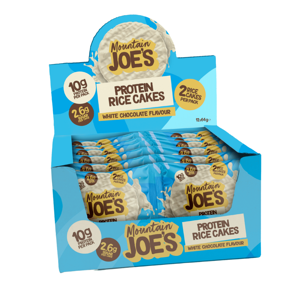 Boxes of 12 Mountain Joe's White Chocolate Protein Rice Cakes - 12x2x32g