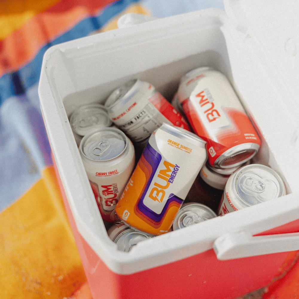 BUM Energy Drinks in a cooler fridge