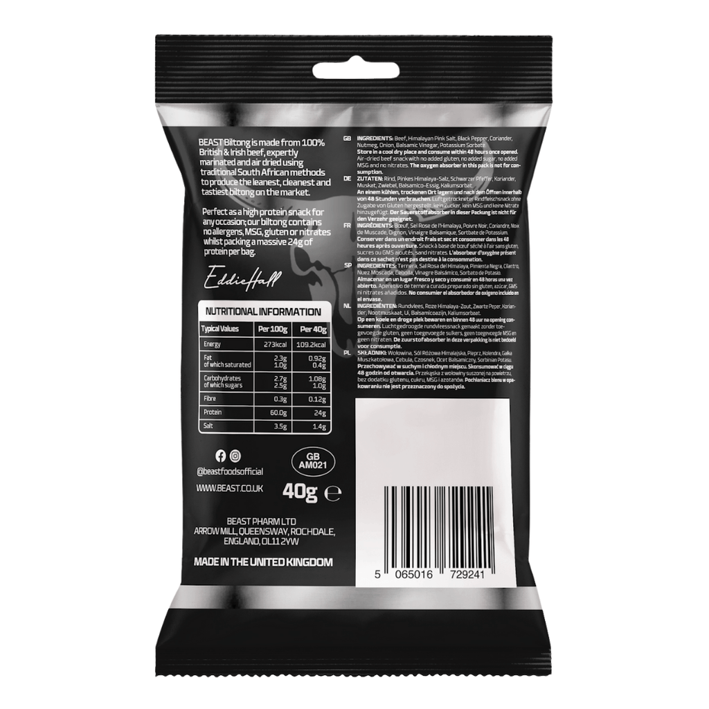 Back of the pack - Eddie Hall's Original Beef Biltong 