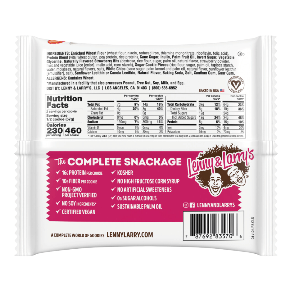 Back of the packet - Lenny and Larry's Strawberry Protein Cookies