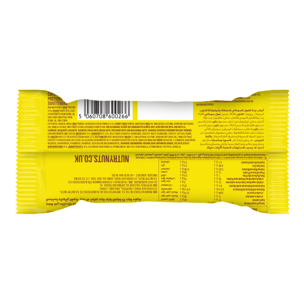 Back of the pack - Nutry Nuts Milk Chocolate Peanut Protein Cups