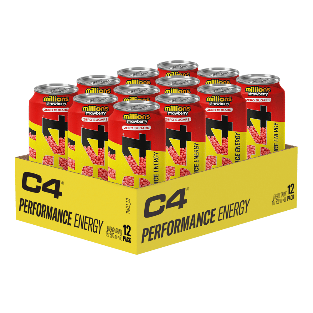 C4 Energy x Millions - Strawberry Flavoured Energy Drinks - 12x500ml Cans