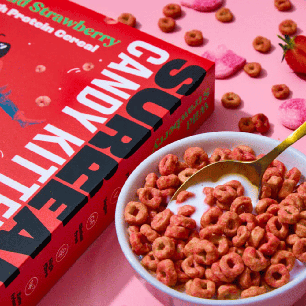 Bowl of Surreal Candy Kittens Strawberry Protein Cereal