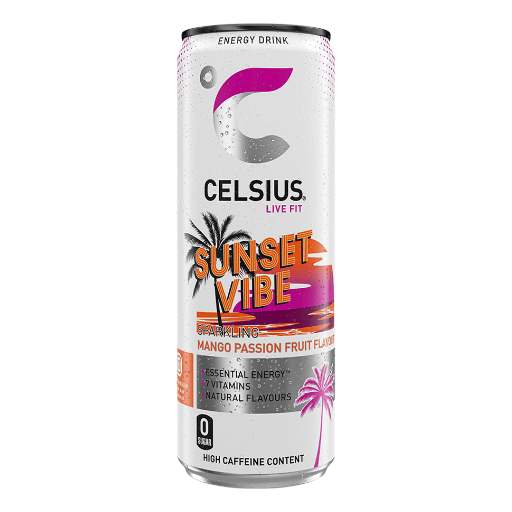 Celcius Sunset Vibe Mango Passionfruit Energy Drinks UK - Single 355ml Cans