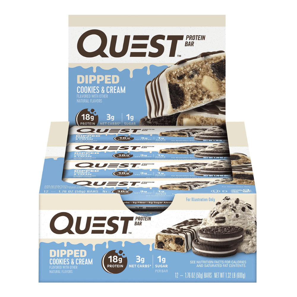 12 Pack of Quest Dipped Cookies and Cream Protein Bars