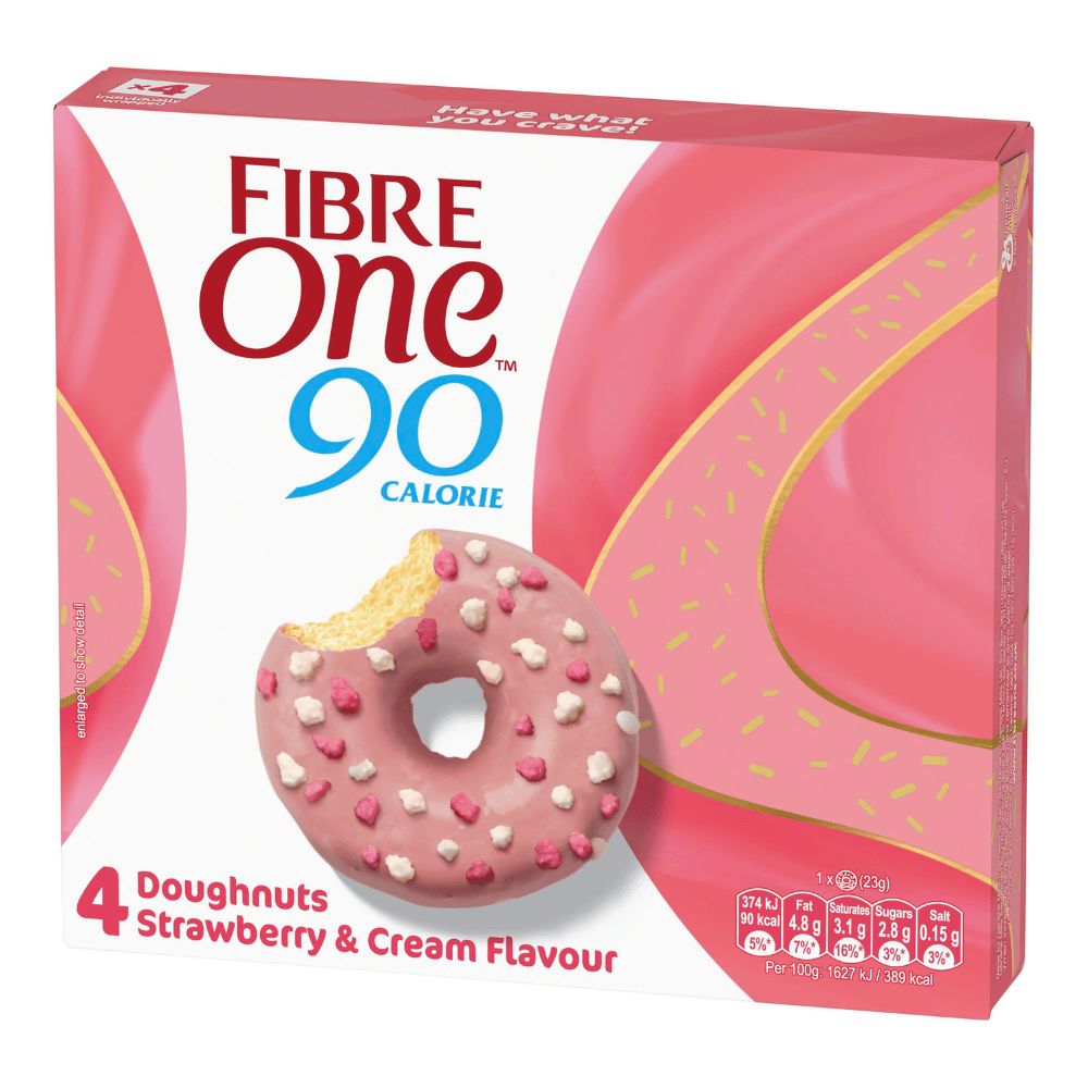 Fibre One Low Calorie Doughnuts - Strawberry Cream Flavour - Pink Colour - 4 Pack
