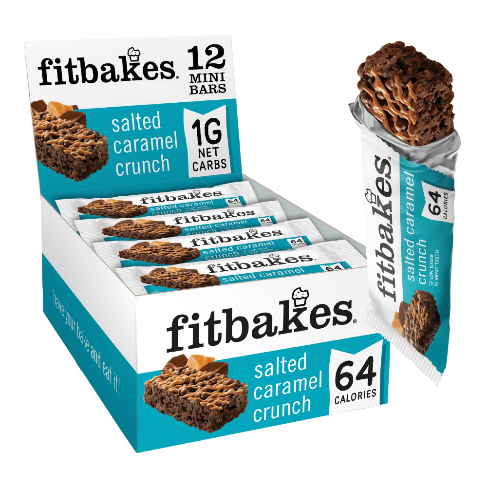 Fitbakes Crunch Bars - Salted Caramel Flavour - Low-Calorie Crunch Bars - 12 Pack