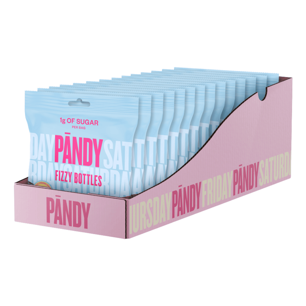 14x50g Boxes of Fizzy Bottles Pandy Bubblegum Low Sugar Candy