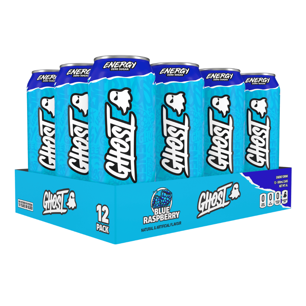 Ghost Blue Raspberry Flavour Zero Sugar Energy Drinks - 12x500ml Cans