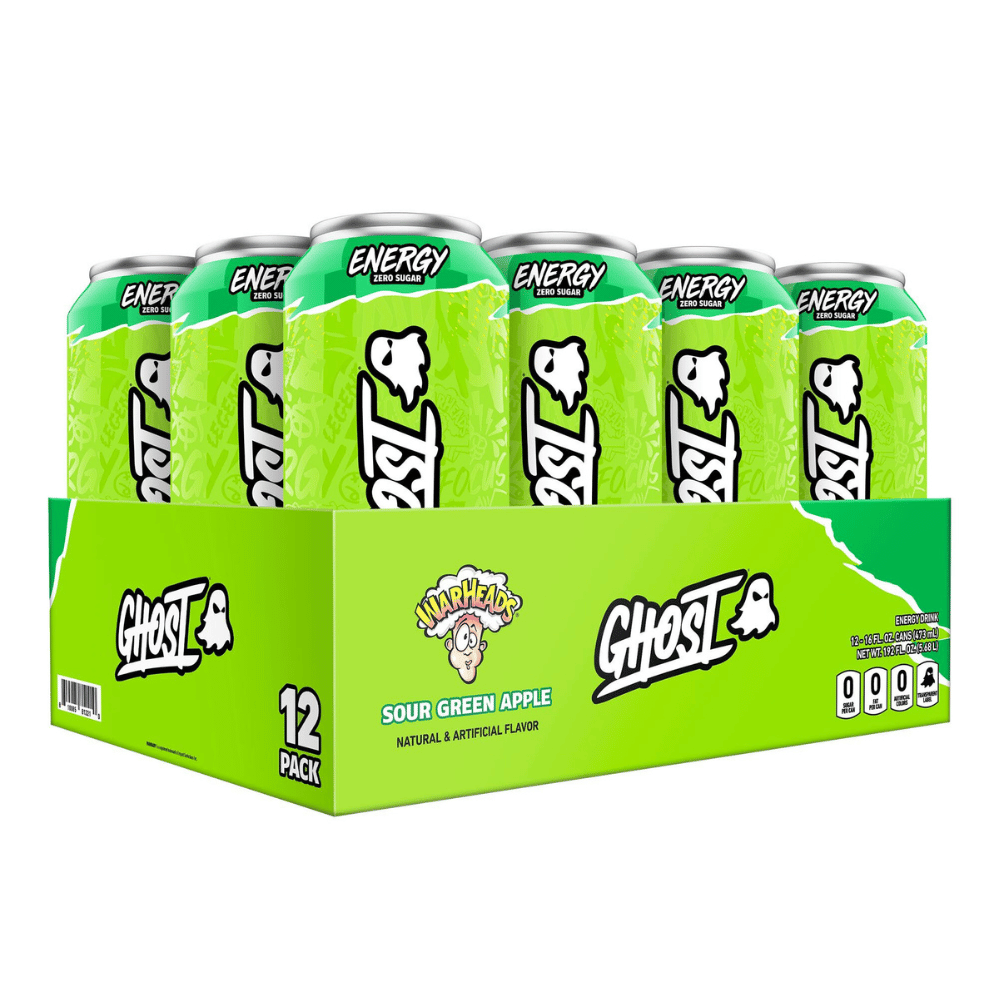 Ghost x Warheads Sour Green Apple Energy Drinks - 12 Pack