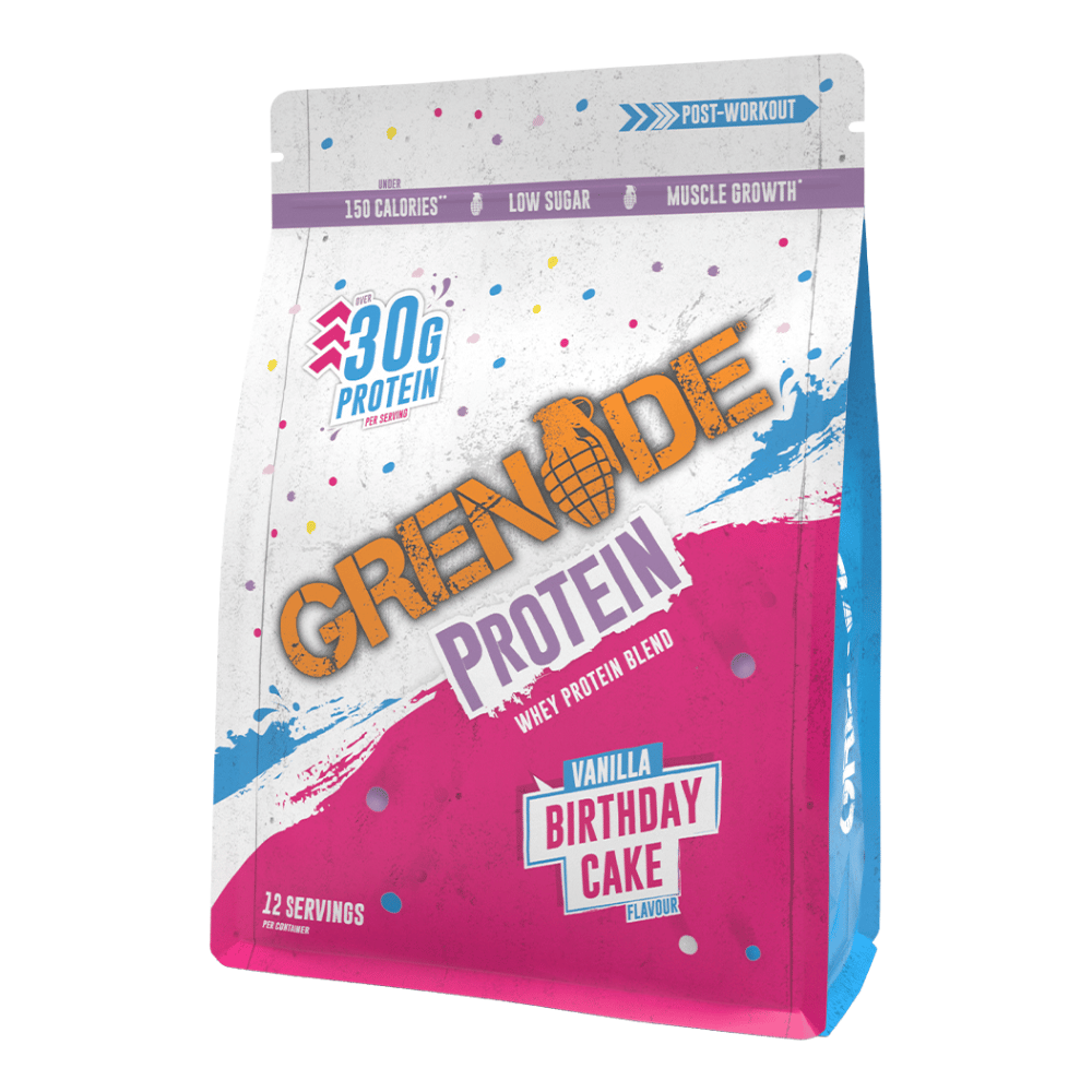 Grenade Whey Protein Powder Birthday Cake Flavour - 480g 12 Serving Pouches 