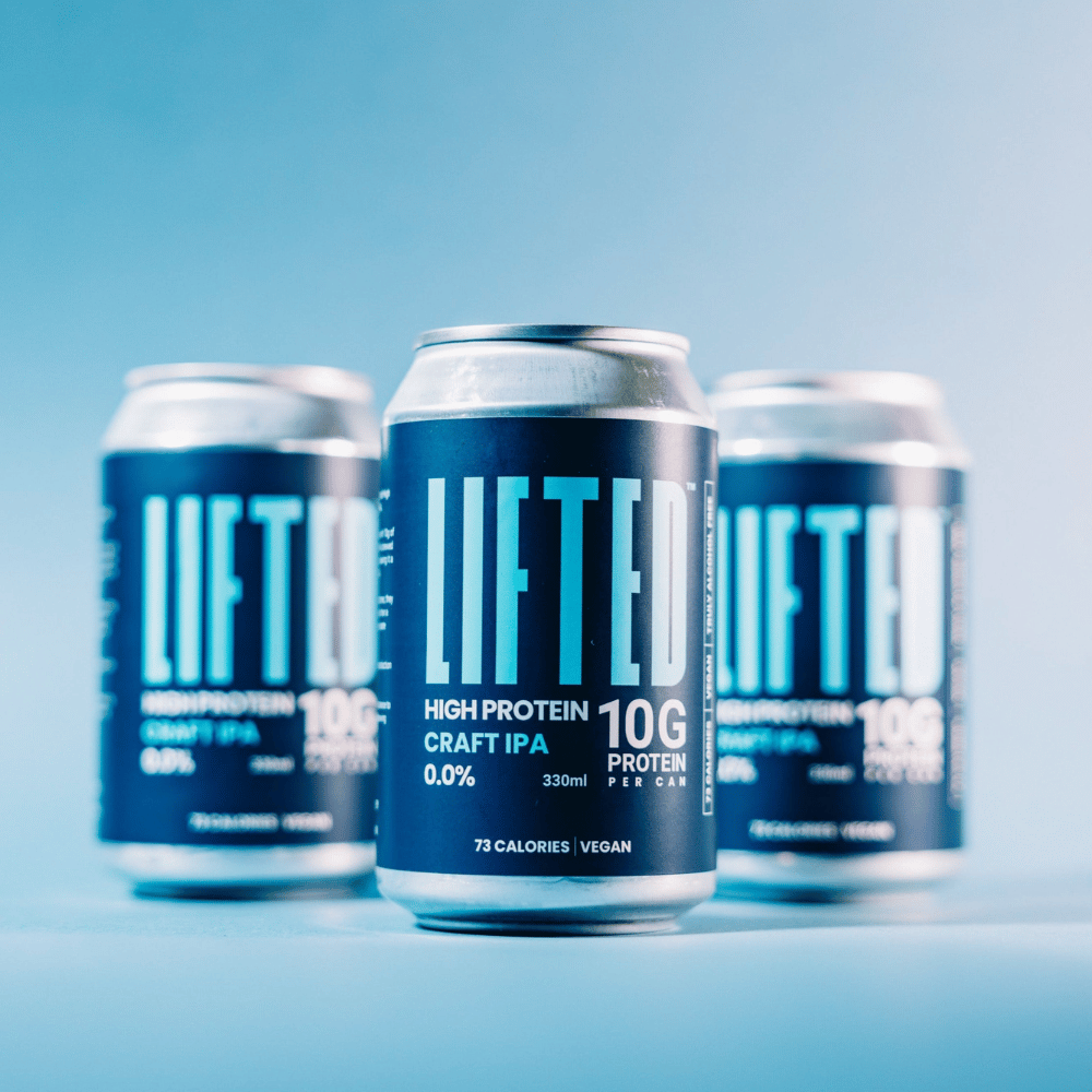 Three cans of Lifted High Protein Craft IPA (0.0% ABV)