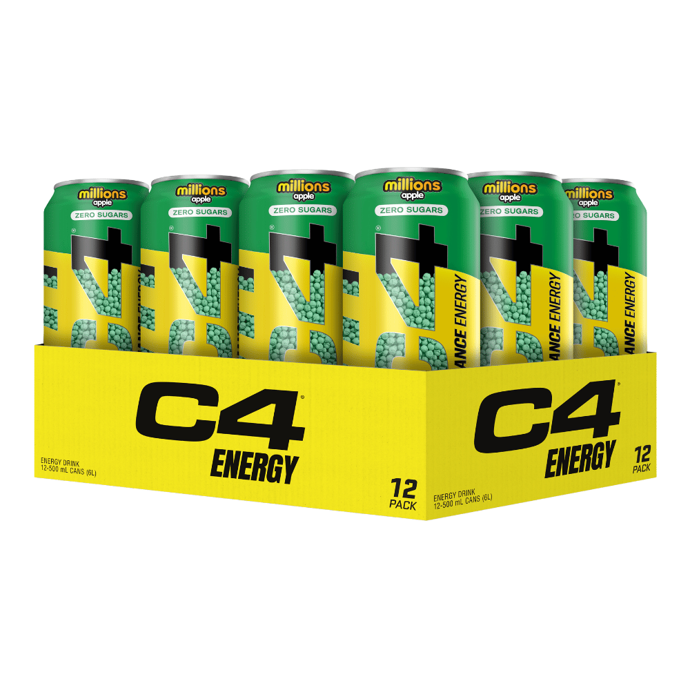 C4 Zero Sugar Energy Drinks - Millions Apple Flavoured Energy Drinks (12 x 500ml Cans)