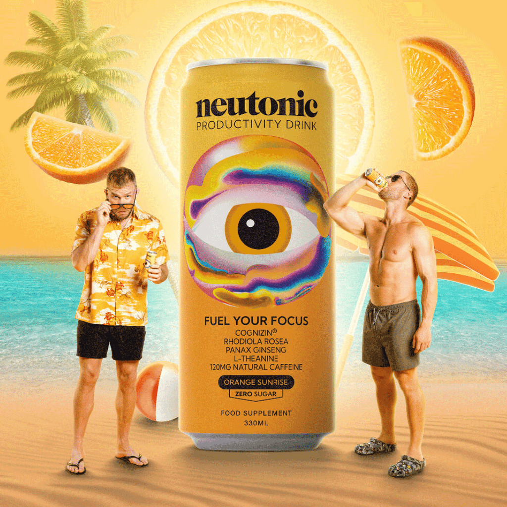 James Smith and Chris Williamson with the Neutonic Orange Sunrise Nootropics Energy Drink