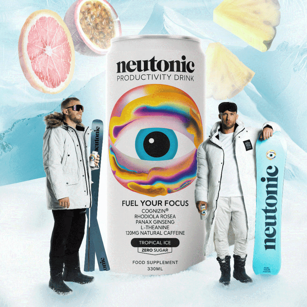 James Smith and Chris Williamson with the Neutonic Tropical Ice Flavoured Nootropics Energy Drink