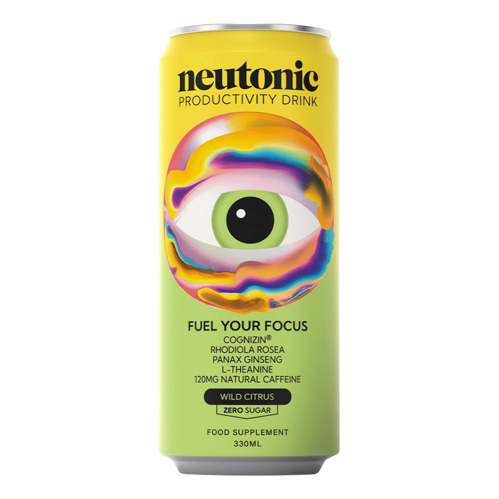 Neutonic productivity drink can with colorful eye design - Wild Citrus Flavour - 330ml