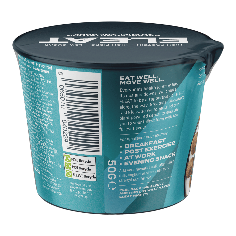 Back of the pot - Eleat Protein Cereal - Chocolate Caramel Flavour