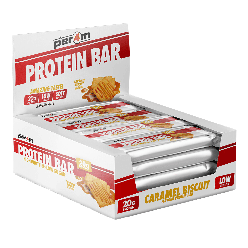 PER4M Caramel Biscuit Flavoured Low Sugar Protein Bars - 12x64g Boxes