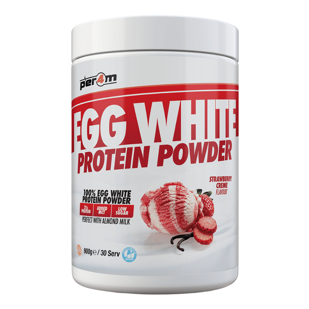 PER4M 900g Strawberry Creme Flavoured Egg White Protein Powder - 900g Tubs