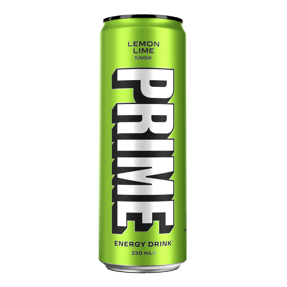 Lemon and Lime Prime Energy Drink Cans - Front View - 330ml Cans UK