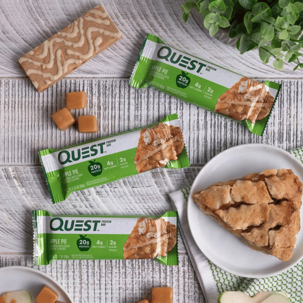 Table spread of Quest Apple Pie Protein Bars