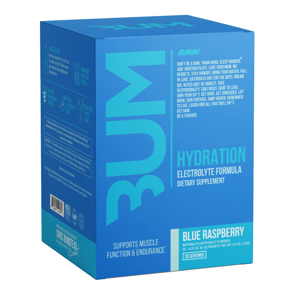 RAW Hydration CBUM Supplement Sachets - Blue Raspberry Flavour - 20 Stick Packs