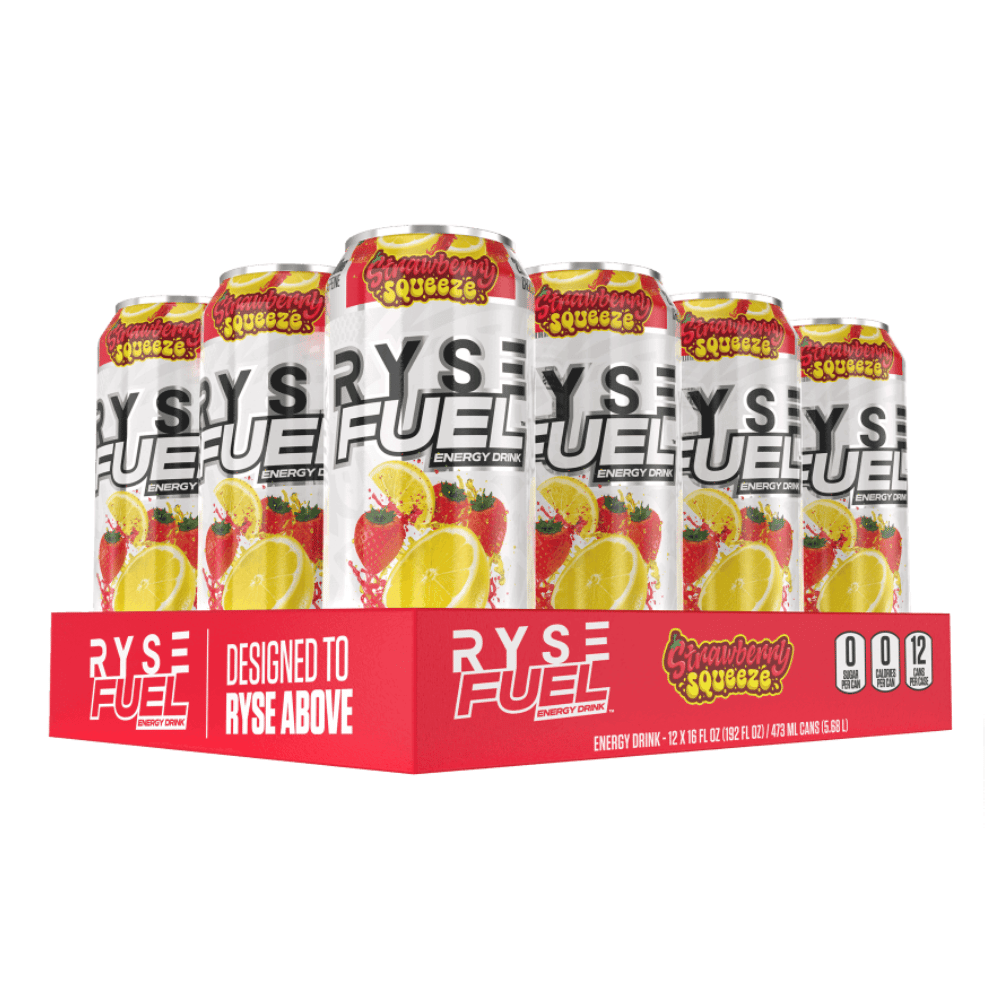 RYSE Strawberry Squeeze RYSE Fuel Zero Sugar Energy Drinks - 12x473ml Cans