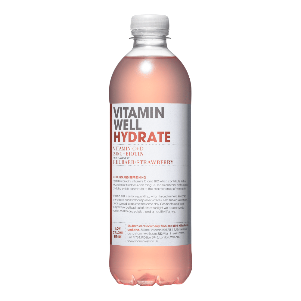 Vitamin Well Rhubarb and Strawberry Hydrate Vitamin Drinks - 1x500ml Bottles