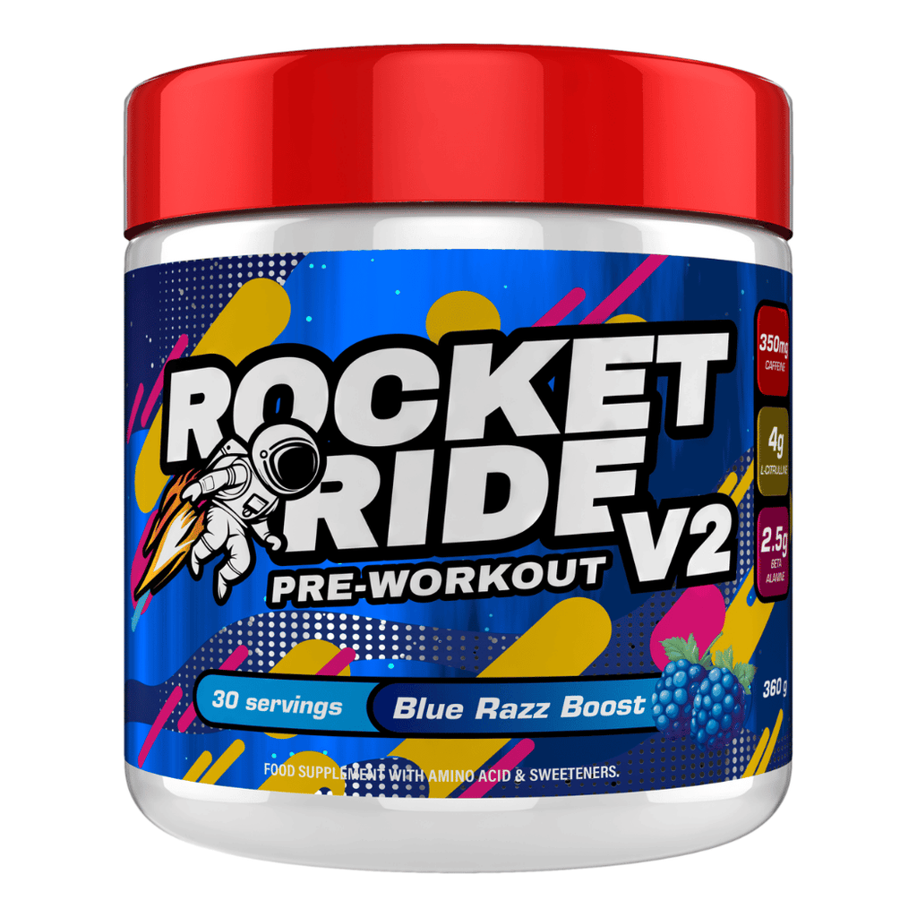 Rocket Ride Pre Workout - 360g Tubs (30 Servings) V2 - Blue Raspberry Boost Flavour