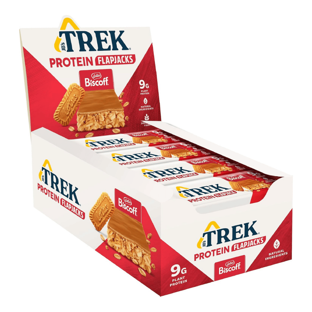 TREK Biscoff Caramelised Biscuit Flavoured Protein Flapjacks - Official Biscoff Protein Flapjack Boxes - 16-Pack
